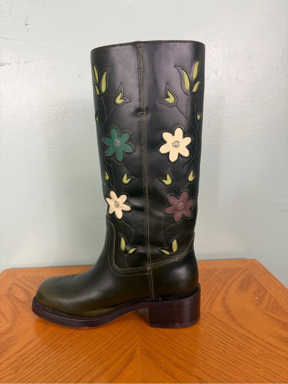 FRYE Campus 14L Boots Leather Floral Green Size 6.5B - Picture 6 of 12